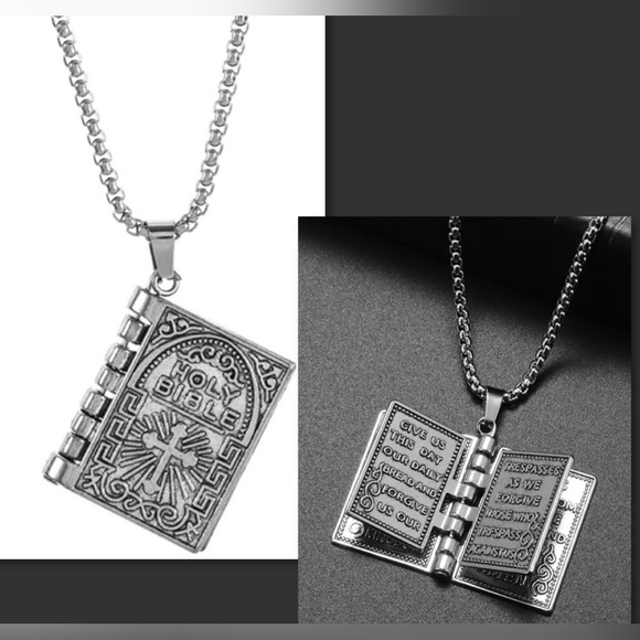 Jewelry - $5 BIBLE NECKLACE WITH TURNING PAGES. SILVER. NEW. $5 IF BUNDLED
